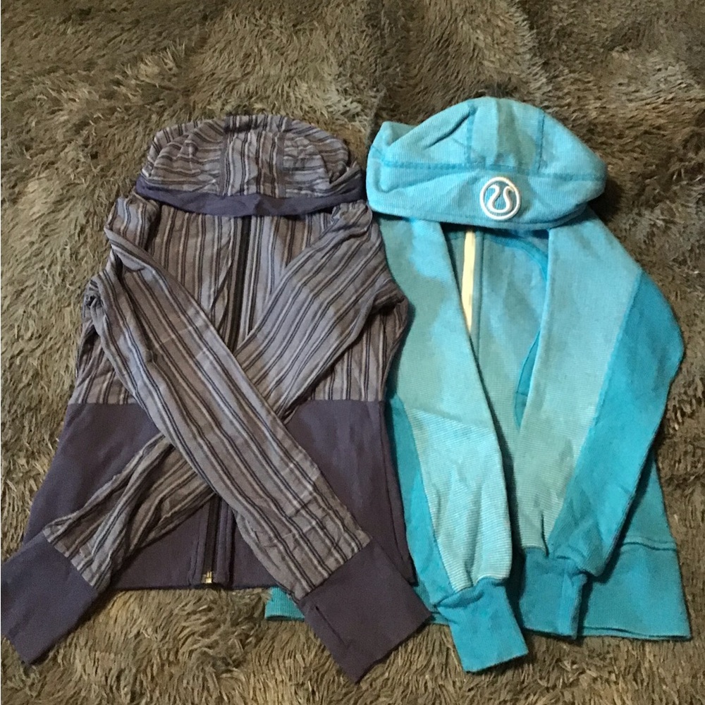 2 Lululemon EUC Hoodie Lot: Purple & Blue Stripe Sz 6.